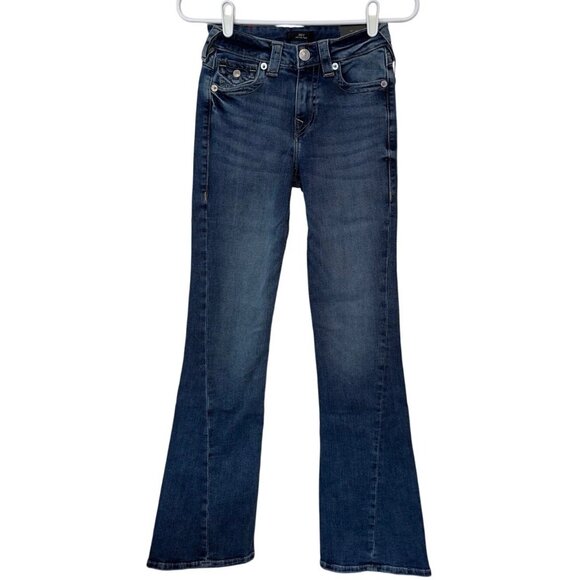 NWT True Religion Joey Flare Jeans Size 26 Medium Wash Flap Pockets Twist Hem - Picture 1 of 12